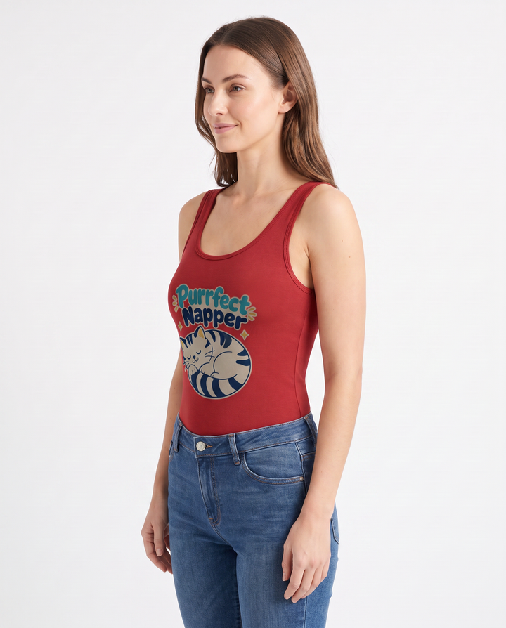Purrfect Napper Sleeveless Tank Bodysuit mockup 2