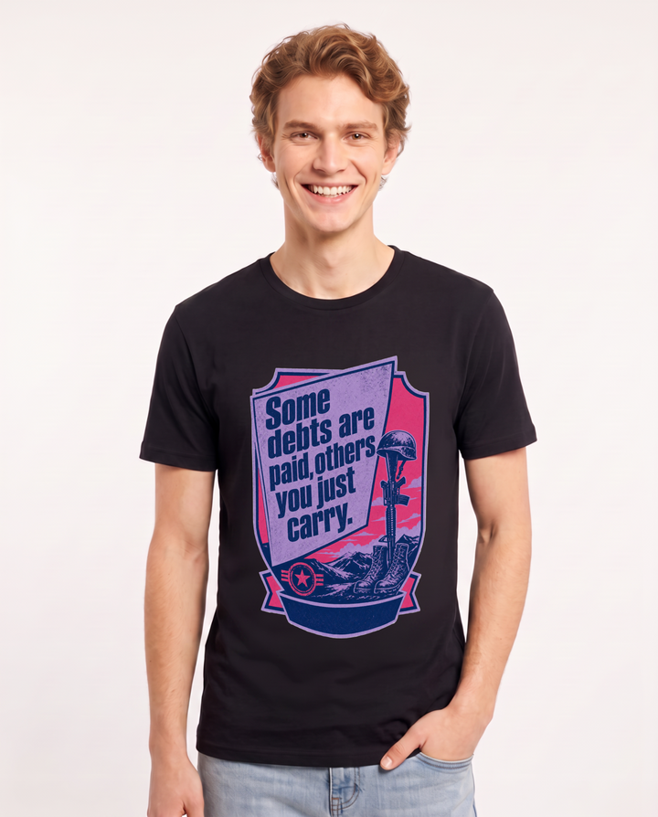 Graphic Men's Black T-Shirt - Some debts are paid, others you just product image 1