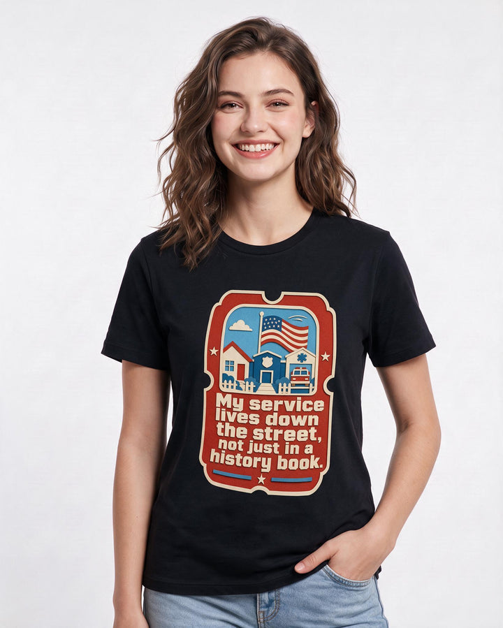 Graphic Women's Black T-Shirt - My service lives down the street, not product image 3