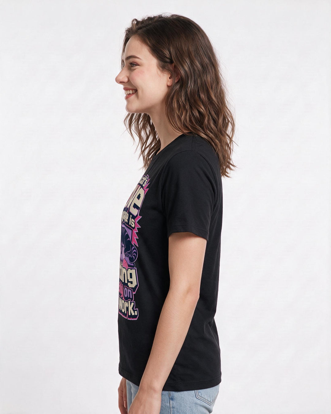 Funny Cat Lover Women's Black T-Shirt – This cat's love language is sitting directly on your work product image 2
