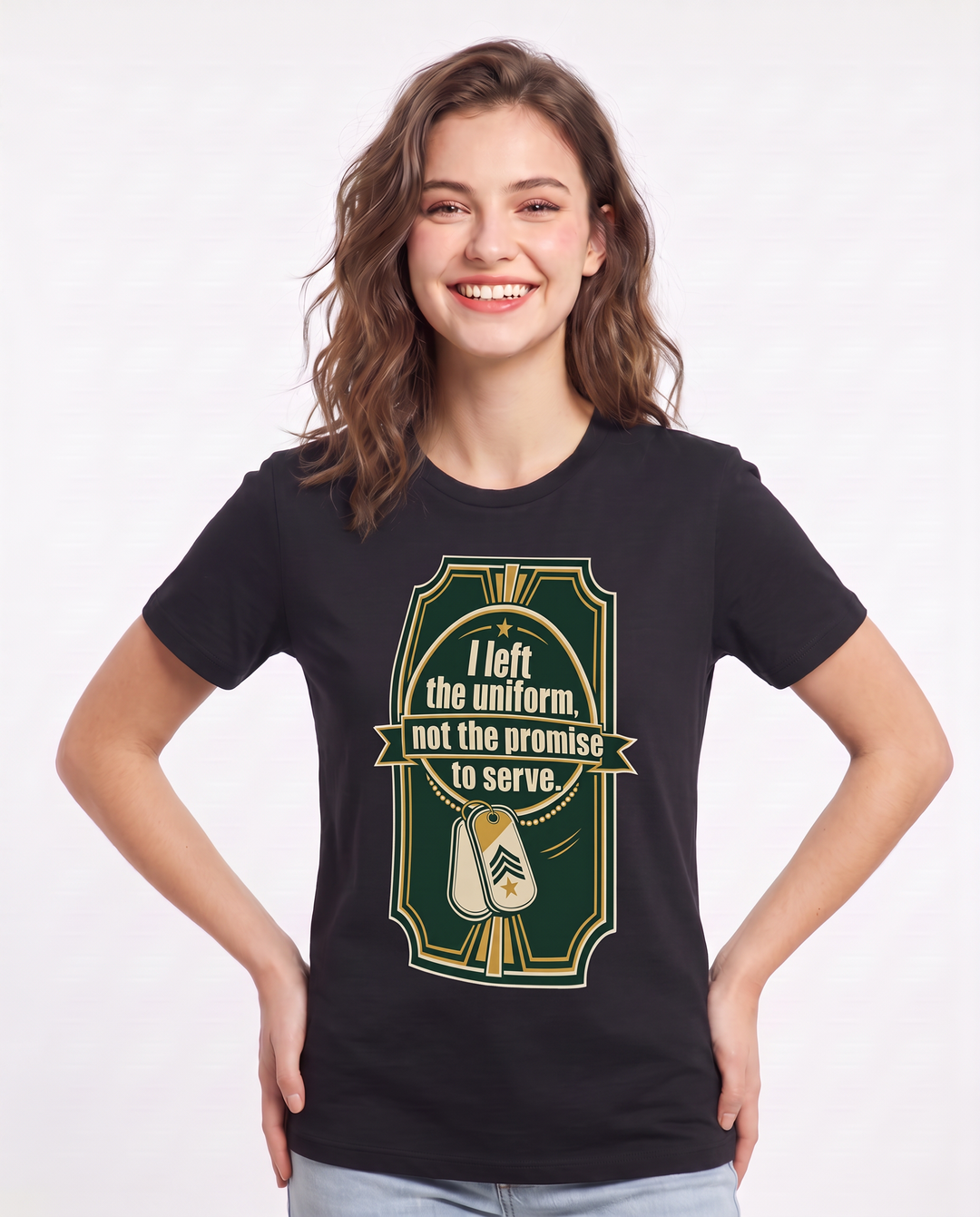 I left the uniform, not the promise to serve. - Women's Black T-Shirt product image 1