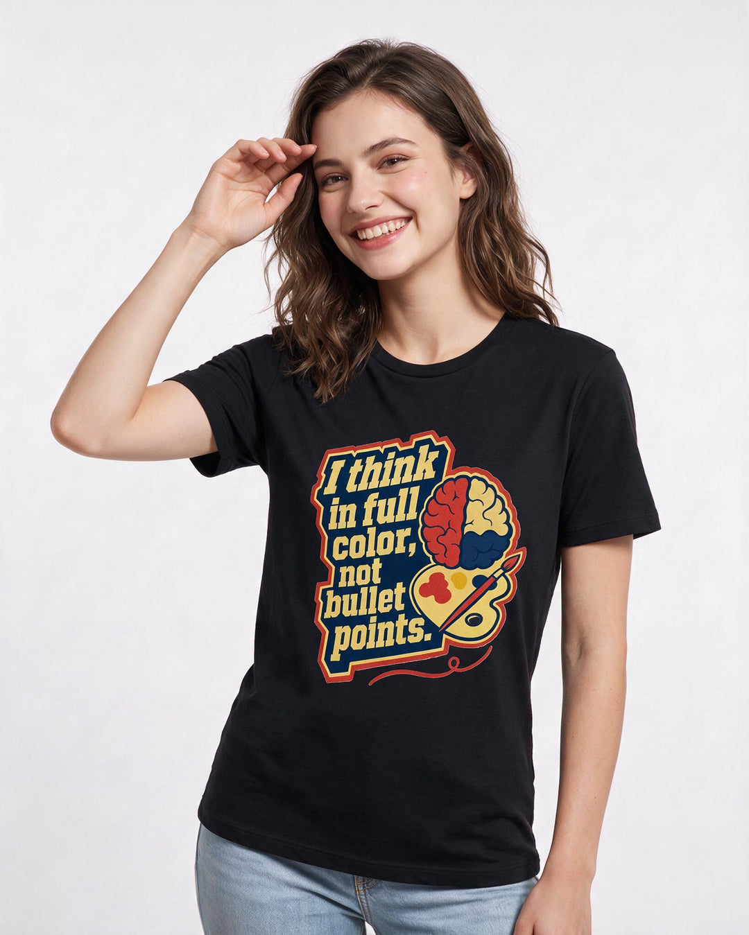 Graphic Women's Black T-Shirt - I think in full color, not bullet product image 3