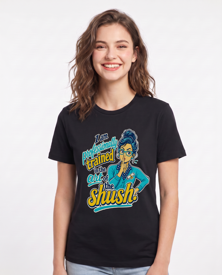 Funny Teacher Women's Black T-Shirt – I am professionally trained in the art product image 1