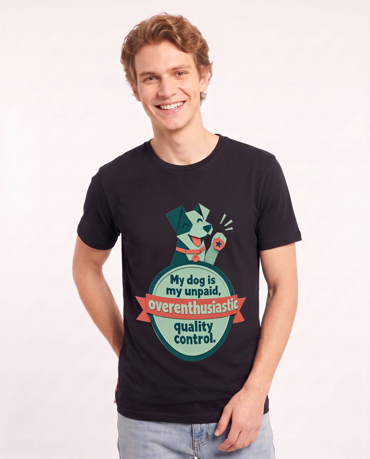 Graphic Men's Black T-Shirt - My dog is my unpaid, overenthusiastic product image 3