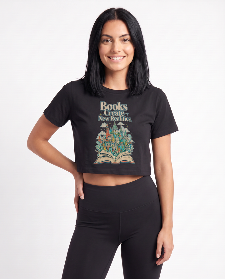 Books Create New Realities Crop Top mockup 3