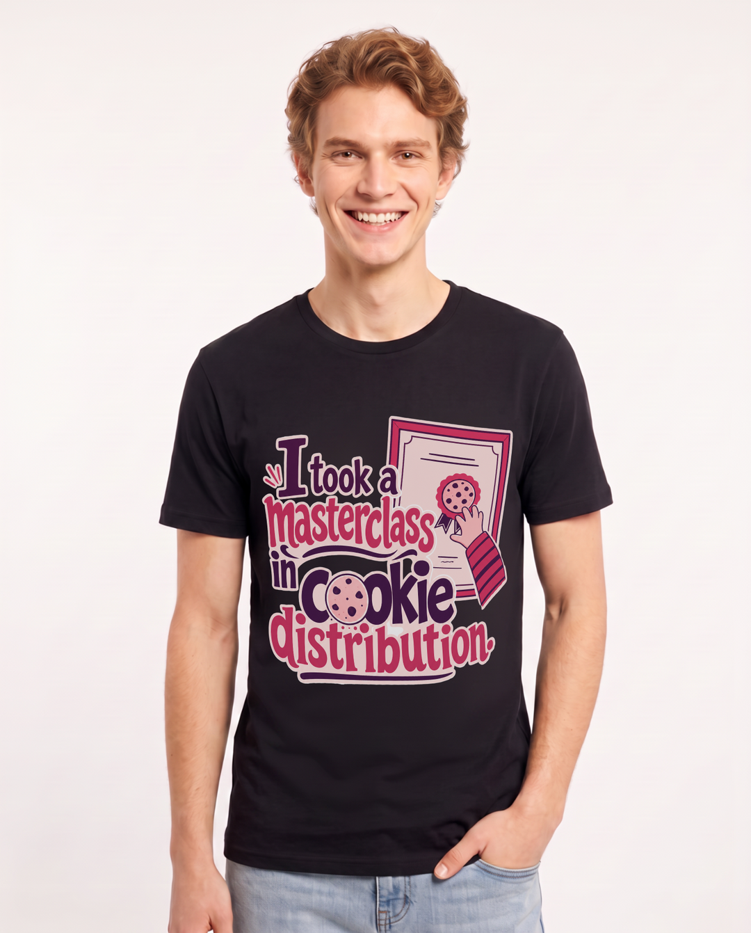Funny Mom Men's Black T-Shirt – I took a masterclass in cookie distribution. product image 1