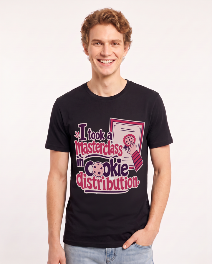 Funny Mom Men's Black T-Shirt – I took a masterclass in cookie distribution. product image 1