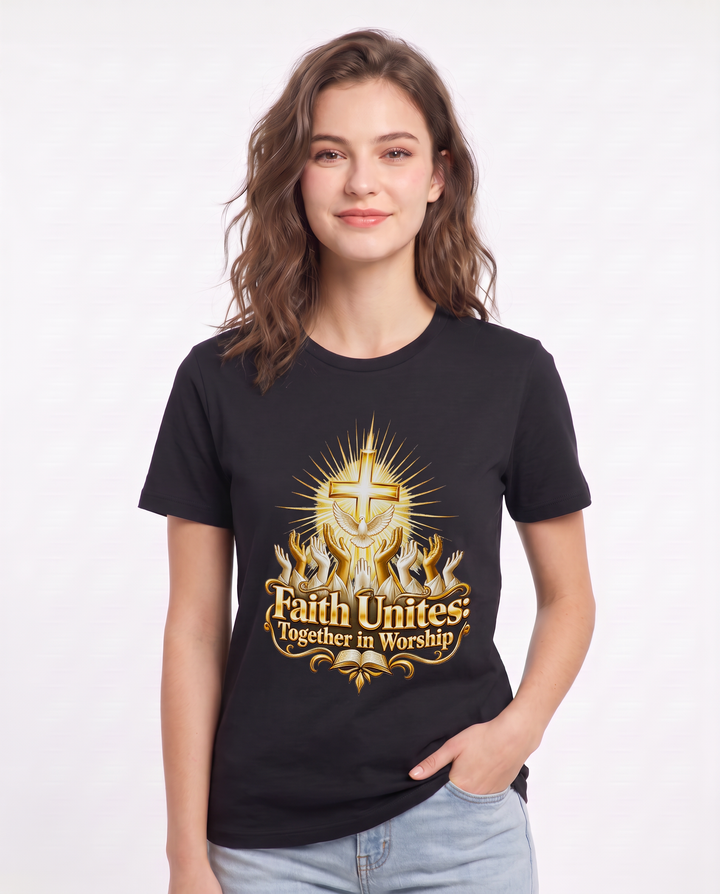 Faith Unites: Together in Worship Women's Black T-Shirt product image 1
