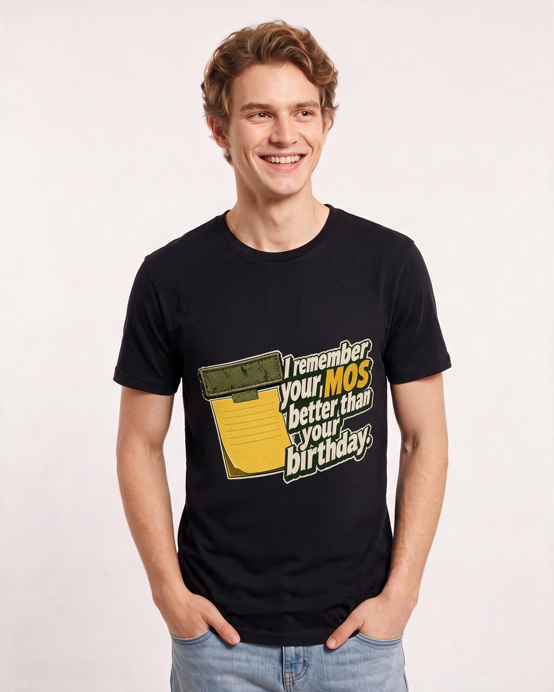 Veteran Men's Black T-Shirt – I remember your MOS better than your birthday. product image 3