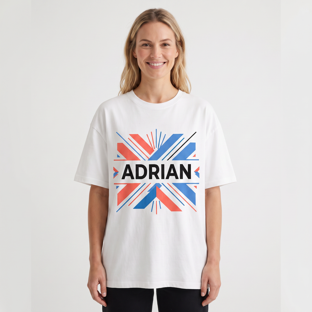Bold Uppercase Name With Abstract Geometry White T-Shirt product photo 1
