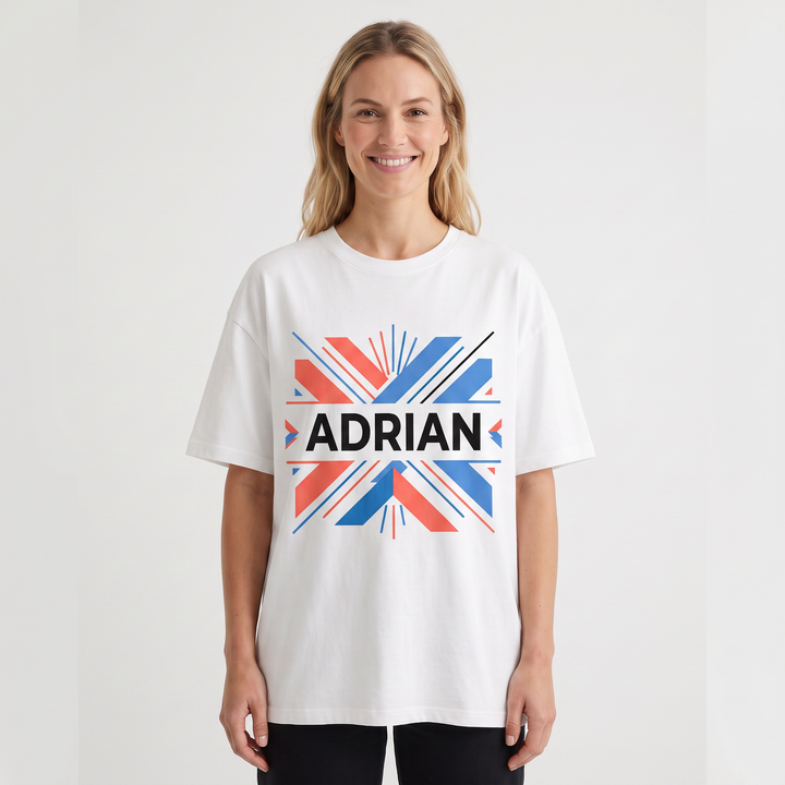 Bold Uppercase Name With Abstract Geometry White T-Shirt product photo 1