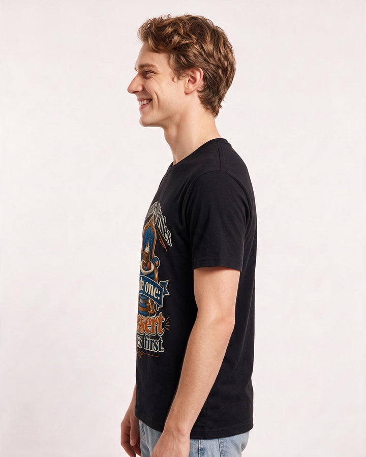 Funny Family Men's Black T-Shirt – My house, my rules. Rule one: dessert comes first. product image 2