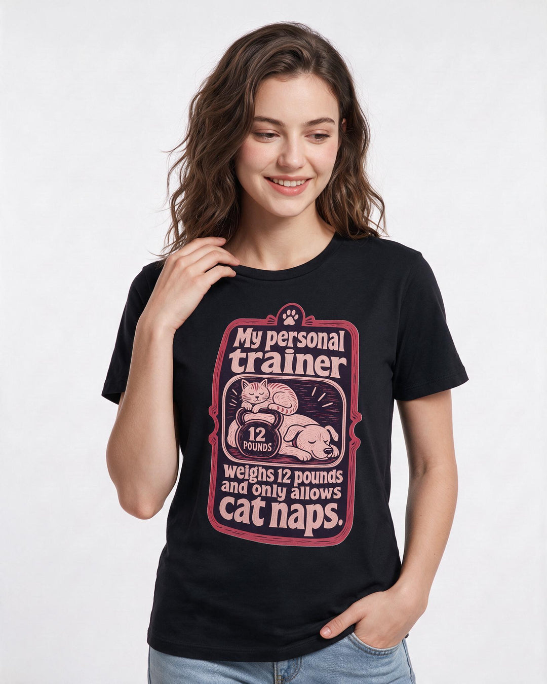 Graphic Women's Black T-Shirt - My personal trainer weighs 12 pounds product image 3
