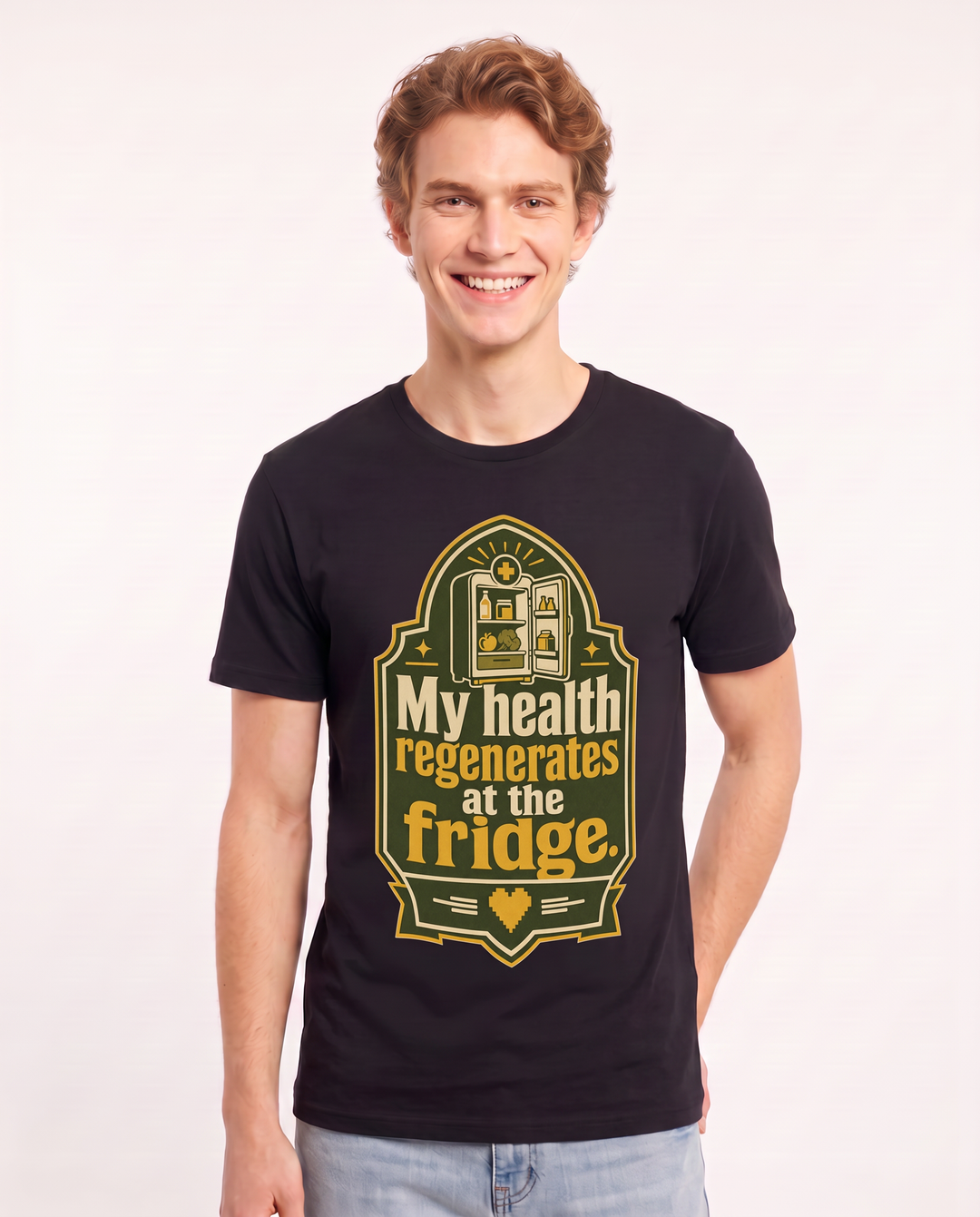Gaming Men's Black T-Shirt - My health regenerates at the fridge. product image 3