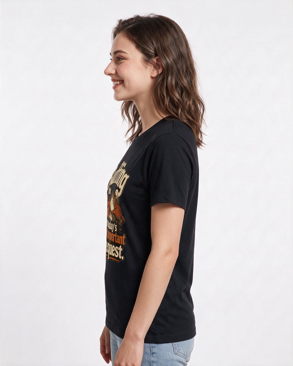 Gaming Women's Black T-Shirt – Buffing the cat is today's most important side quest. product image 2