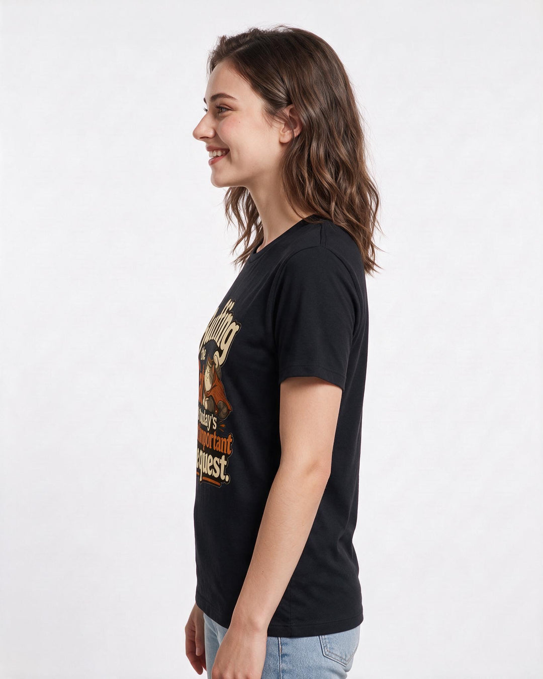 Gaming Women's Black T-Shirt – Buffing the cat is today's most important side quest. product image 2