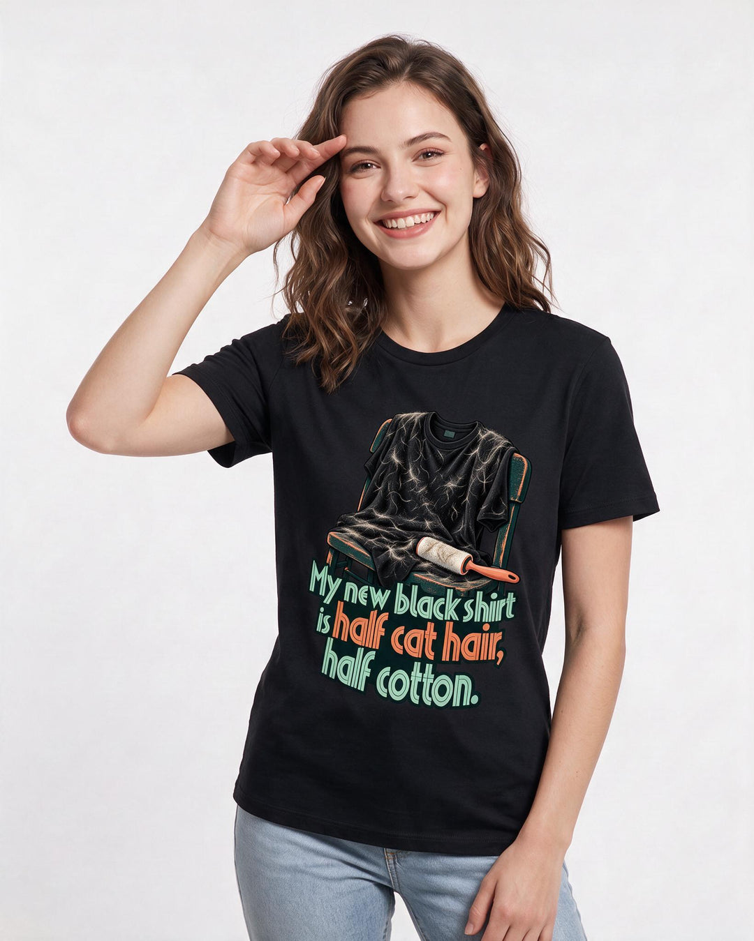 Cat Lover Black T-Shirt for Women – Everyday Expression Graphic Tee product image 1