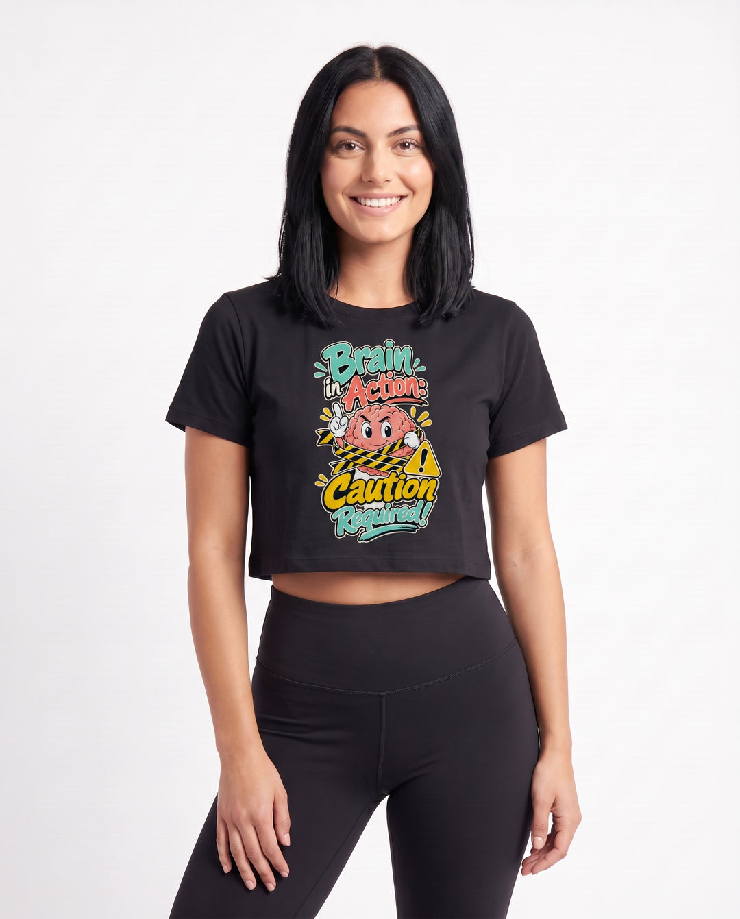 Brain In Action: Caution Required! Crop Top mockup 1