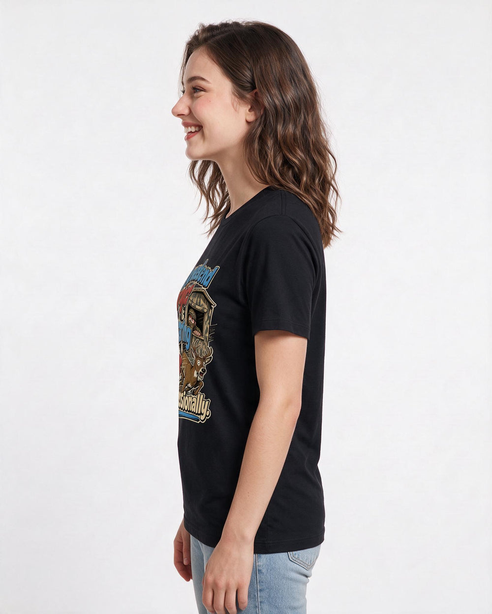 Funny Hunting Women's Black T-Shirt – My weekend project is scaring deer product image 2