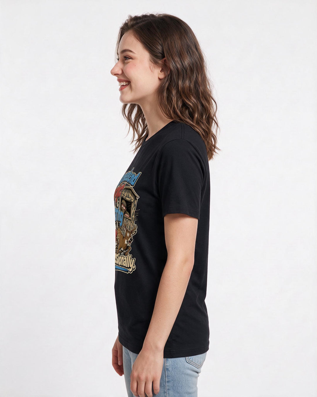 Funny Hunting Women's Black T-Shirt – My weekend project is scaring deer product image 2