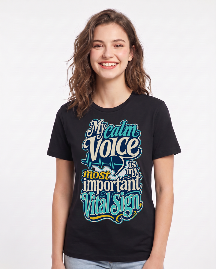 Nurse Women's Black T-Shirt – My calm voice is my most important vital sign. product image 1