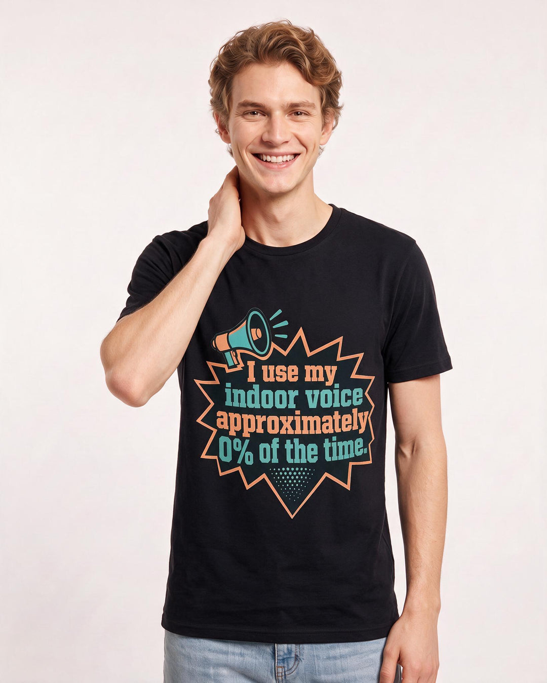 Graphic Men's Black T-Shirt - I use my indoor voice approximately 0% product image 3