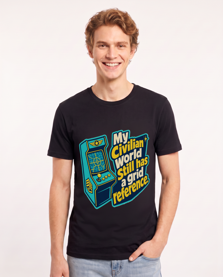 Graphic Men's Black T-Shirt - My civilian world still has a grid product image 1