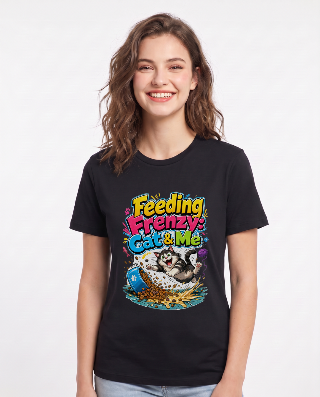 Feeding Frenzy: Cat & Me Women's Black T-Shirt product image 2