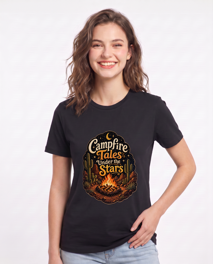 Campfire Tales Under the Stars Women's Black T-Shirt product image 1