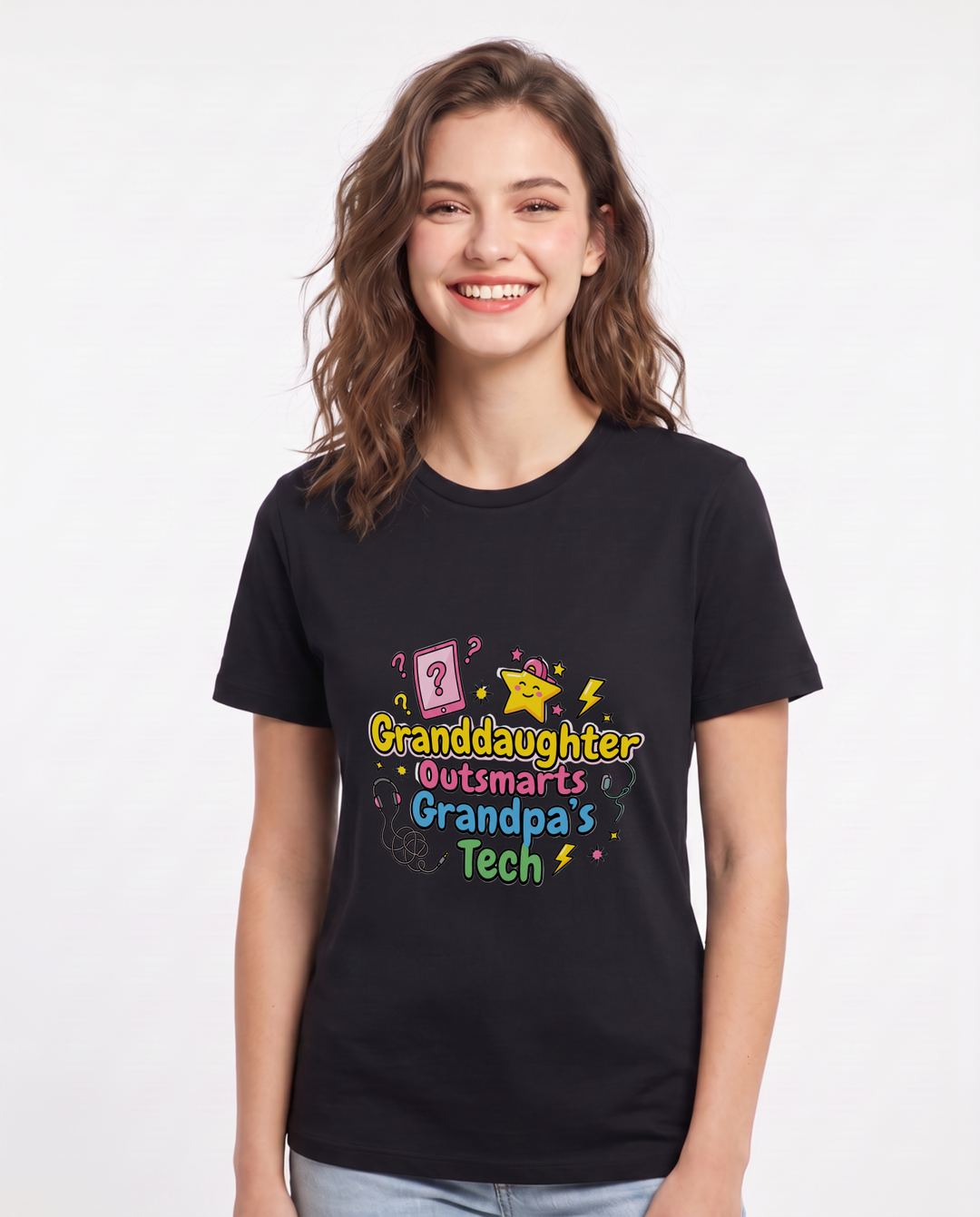 Granddaughter Outsmarts Grandpa's Tech Women's Black T-Shirt product image 2