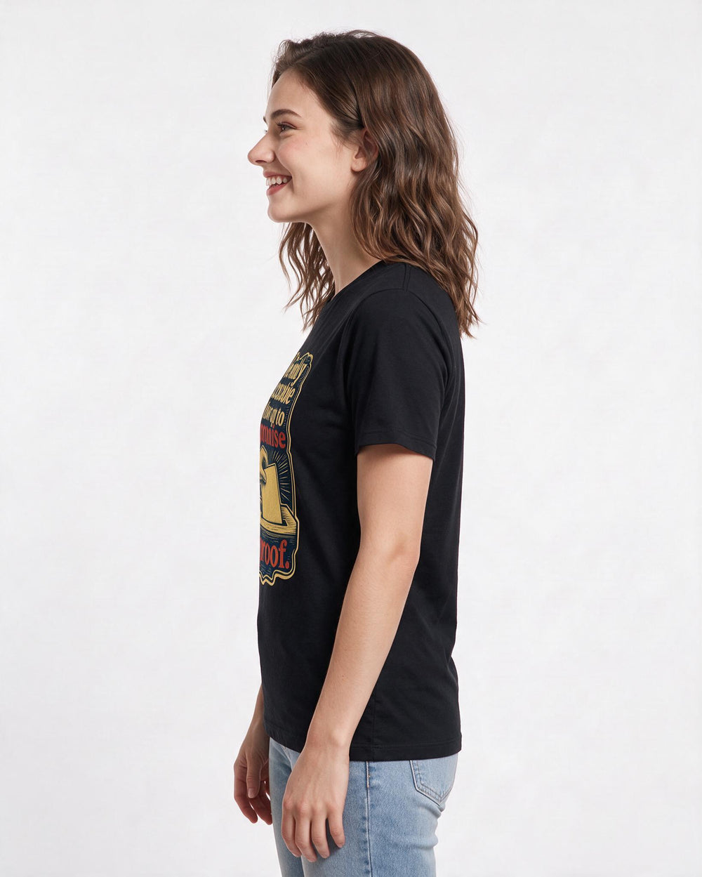 Political Statement Women's Black T-Shirt – The only acceptable follow-up to a promise is proof. product image 2