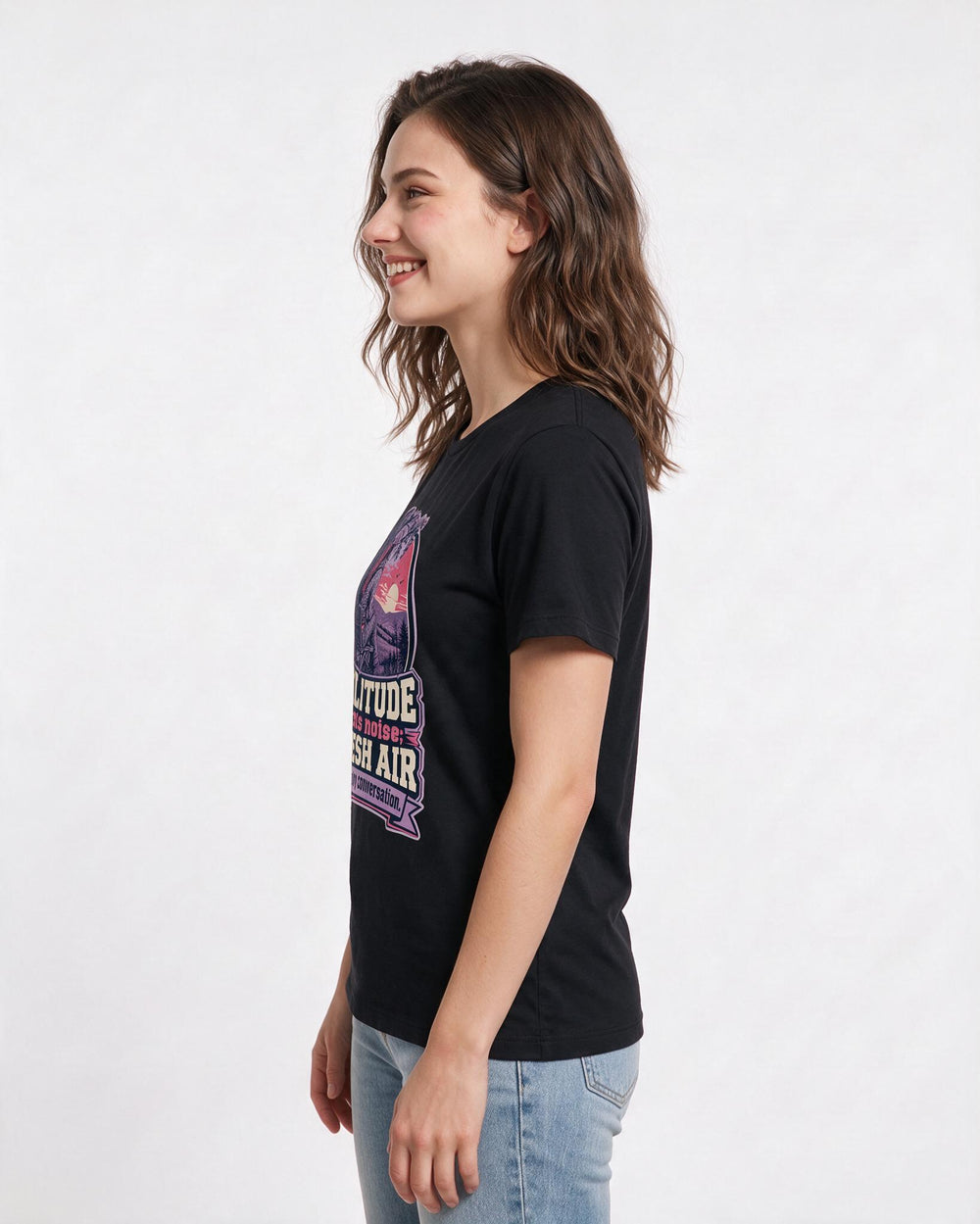 Hunting Women's Black T-Shirt – Solitude beats noise; fresh air beats any conversation. product image 2