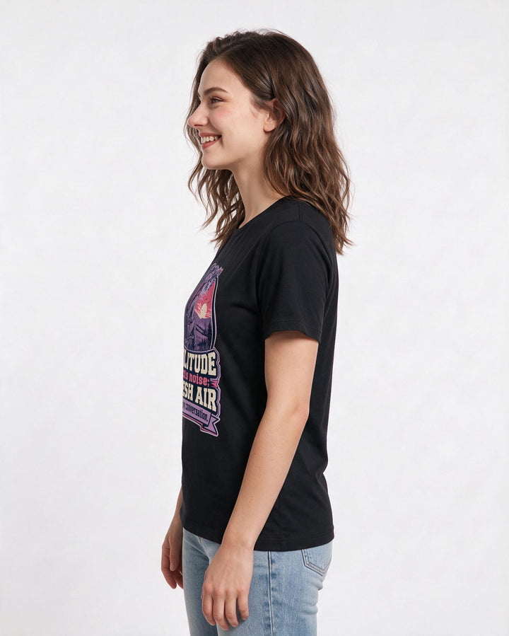 Hunting Women's Black T-Shirt – Solitude beats noise; fresh air beats any conversation. product image 2