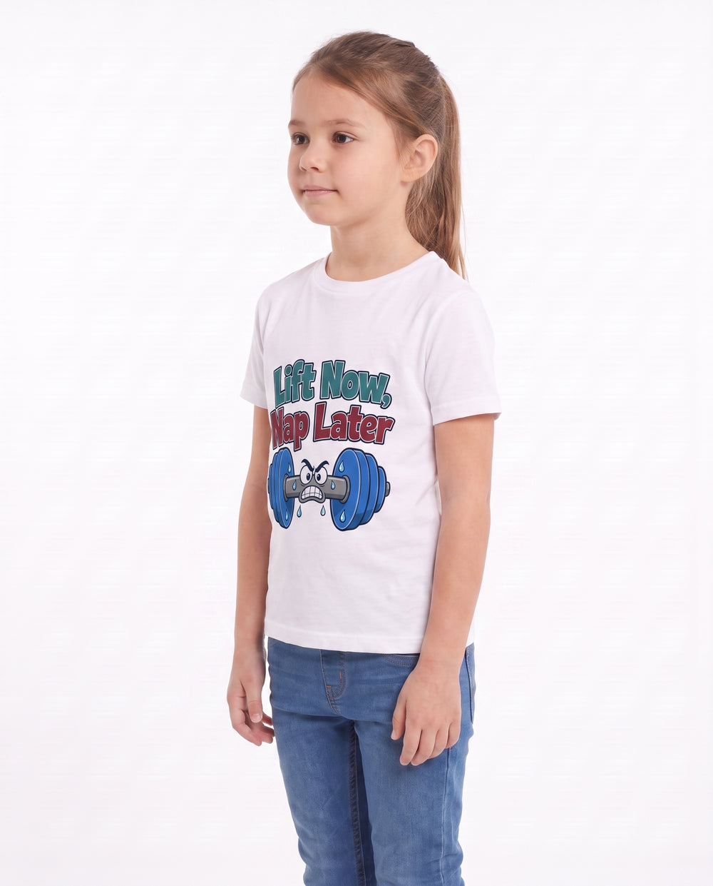 Lift Now, Nap Later White T-Shirt mockup 2