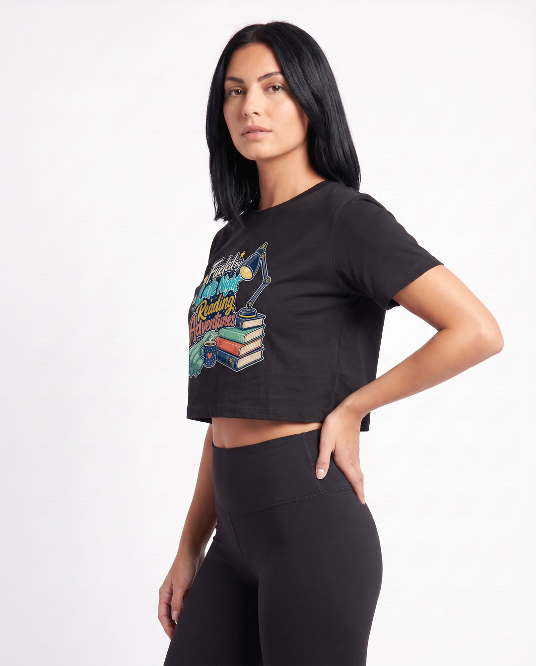 Fueled By Late Night Reading Adventures Crop Top mockup 2