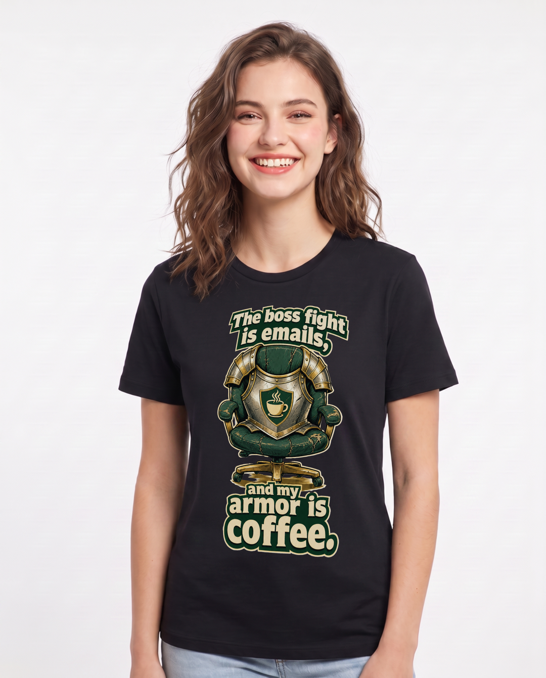 Funny Gaming Women's Black T-Shirt – The boss fight is emails, and my armor product image 1