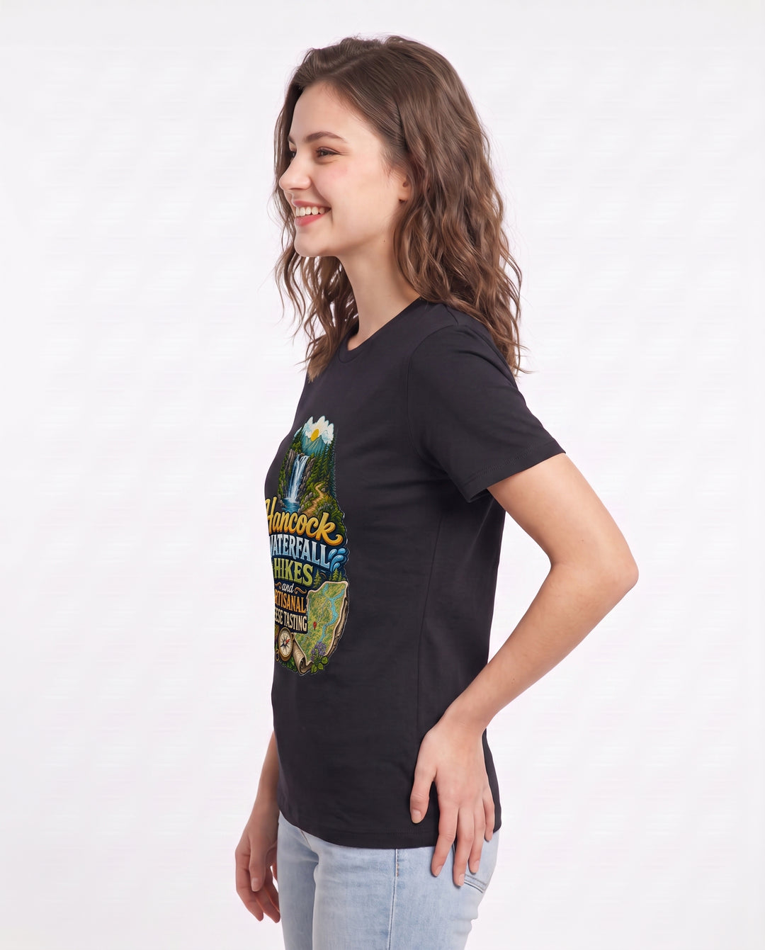 Hancock waterfall hikes and artisanal cheese tasting Women's Black T-Shirt product image 3