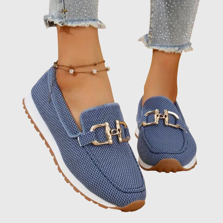 Women's Orthopedic Loafers with Gold Hardware and Textured Upper