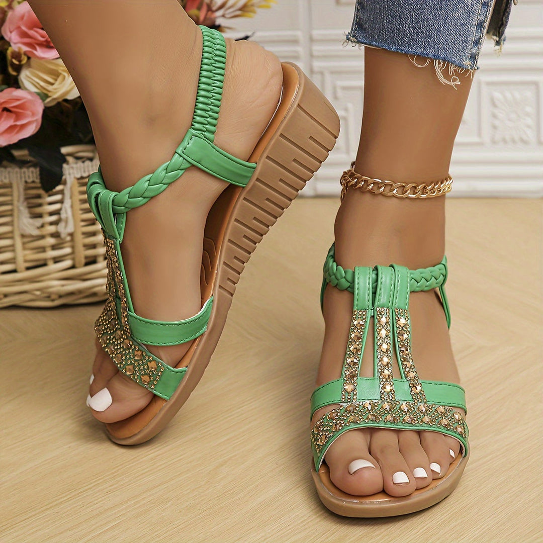 Women's Orthopedic Low Wedge Sandals with Ankle Strap