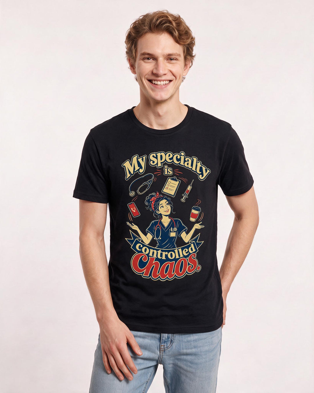 Nurse Men's Black T-Shirt – My specialty is controlled chaos. product image 3