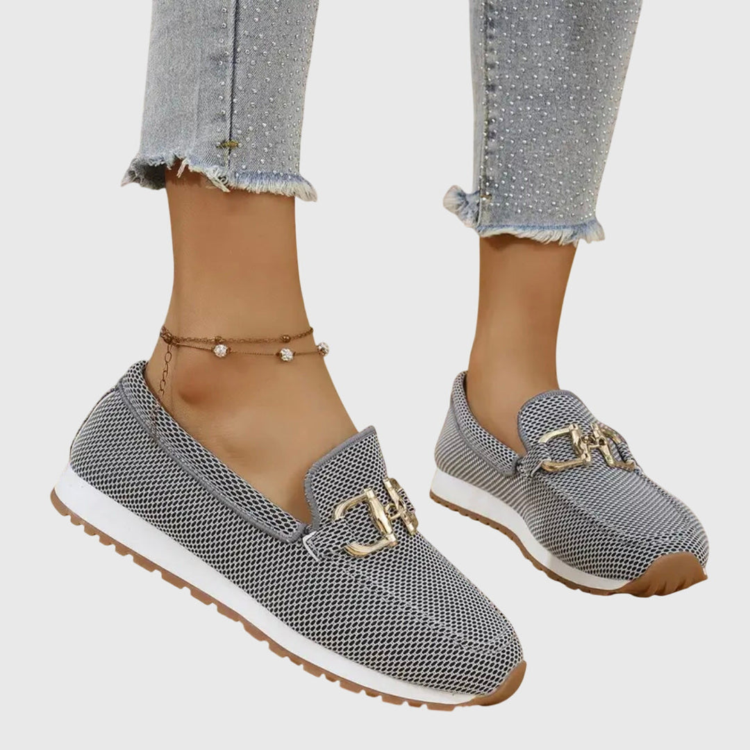 Women's Orthopedic Loafers with Chain Detail and Textured Upper