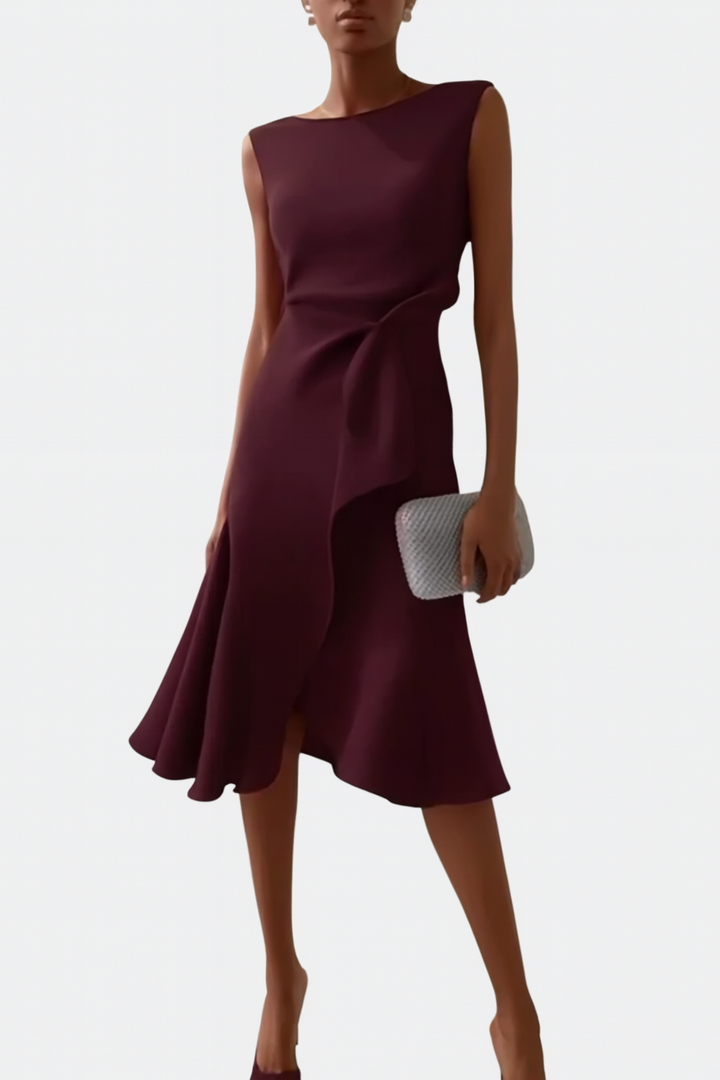 Women's Sleeveless Wrap Midi Dress with Ruffle Hem