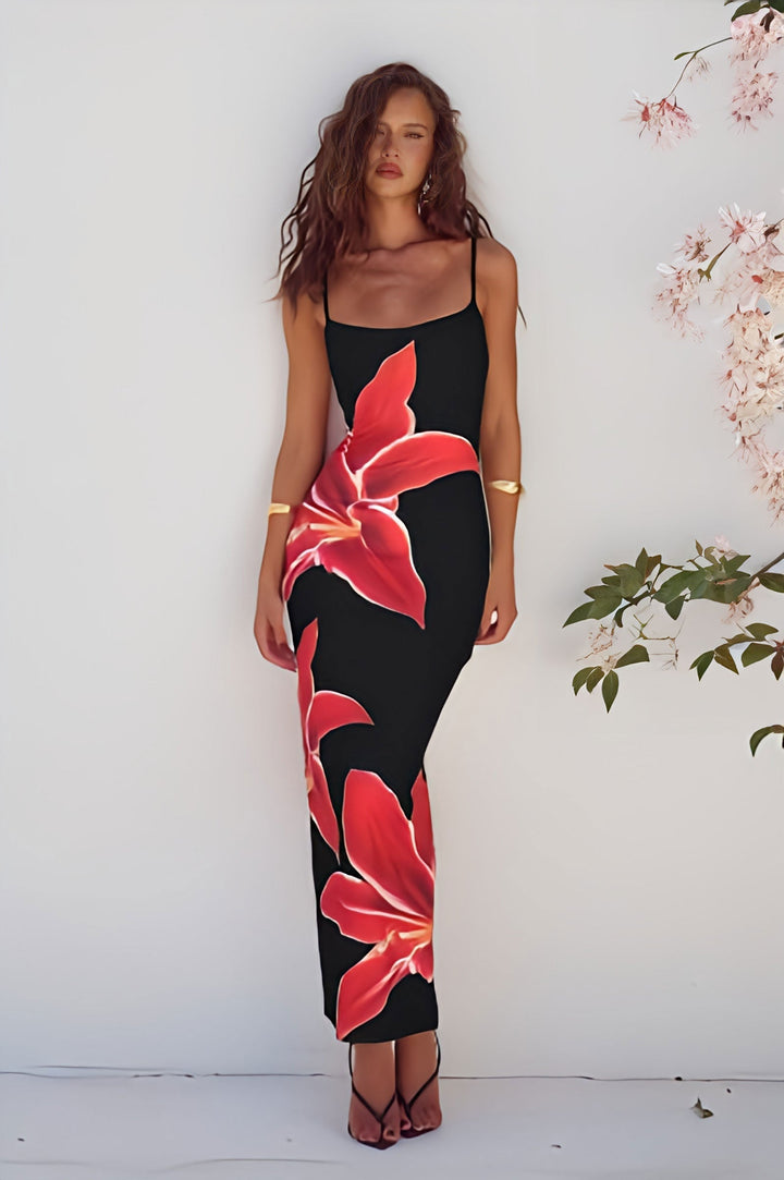 Deia | Wedding Guest Floral Maxi Dress Black