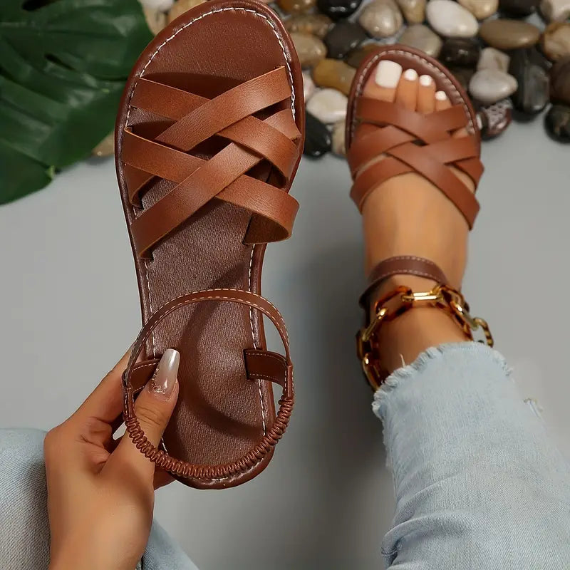 Women's Orthopedic Strappy Flat Sandals with Ankle Strap