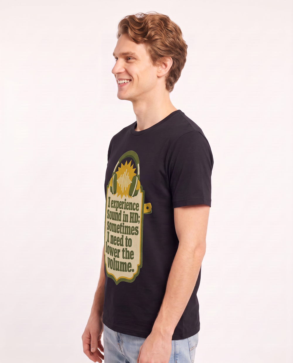 Graphic Men's Black T-Shirt - I experience sound in HD; sometimes I product image 2