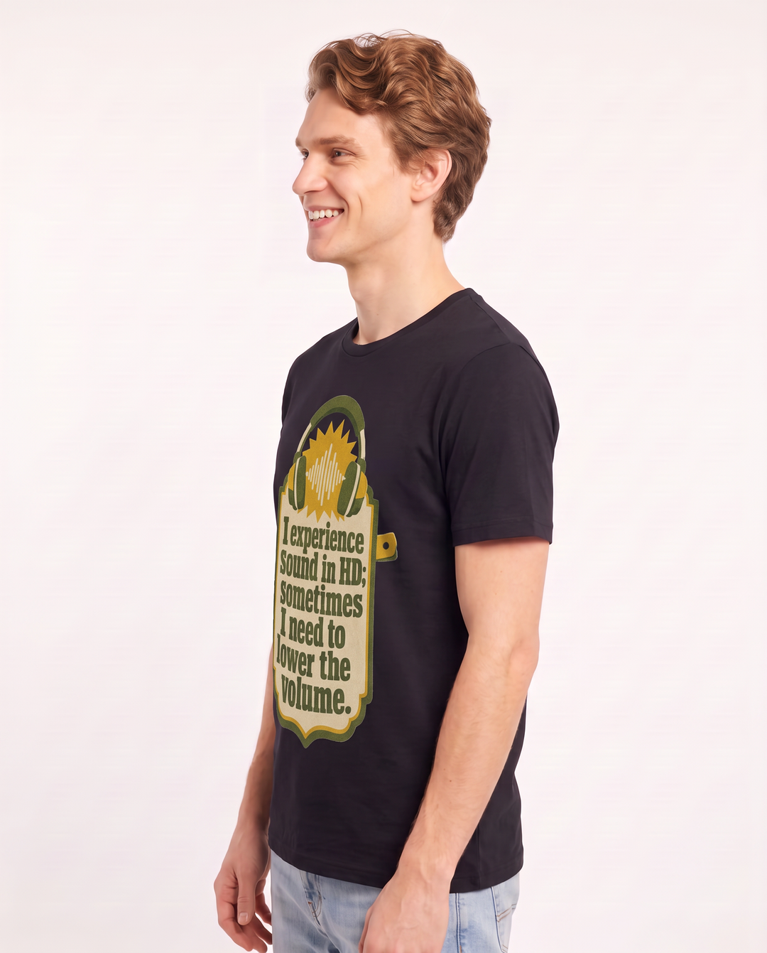 Graphic Men's Black T-Shirt - I experience sound in HD; sometimes I product image 2