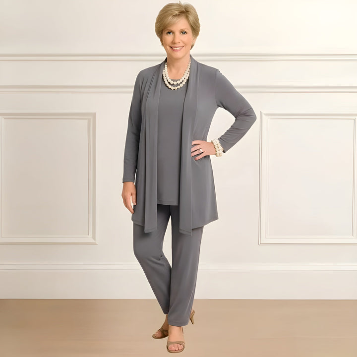 Women's Three Piece Open Front Cardigan and Straight Leg Pants Set