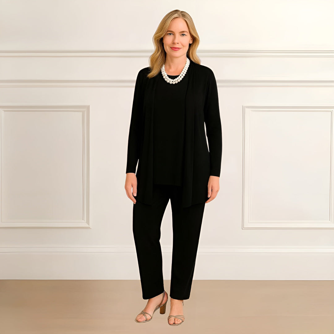 Women's Three Piece Open Front Cardigan and Straight Leg Pants Set