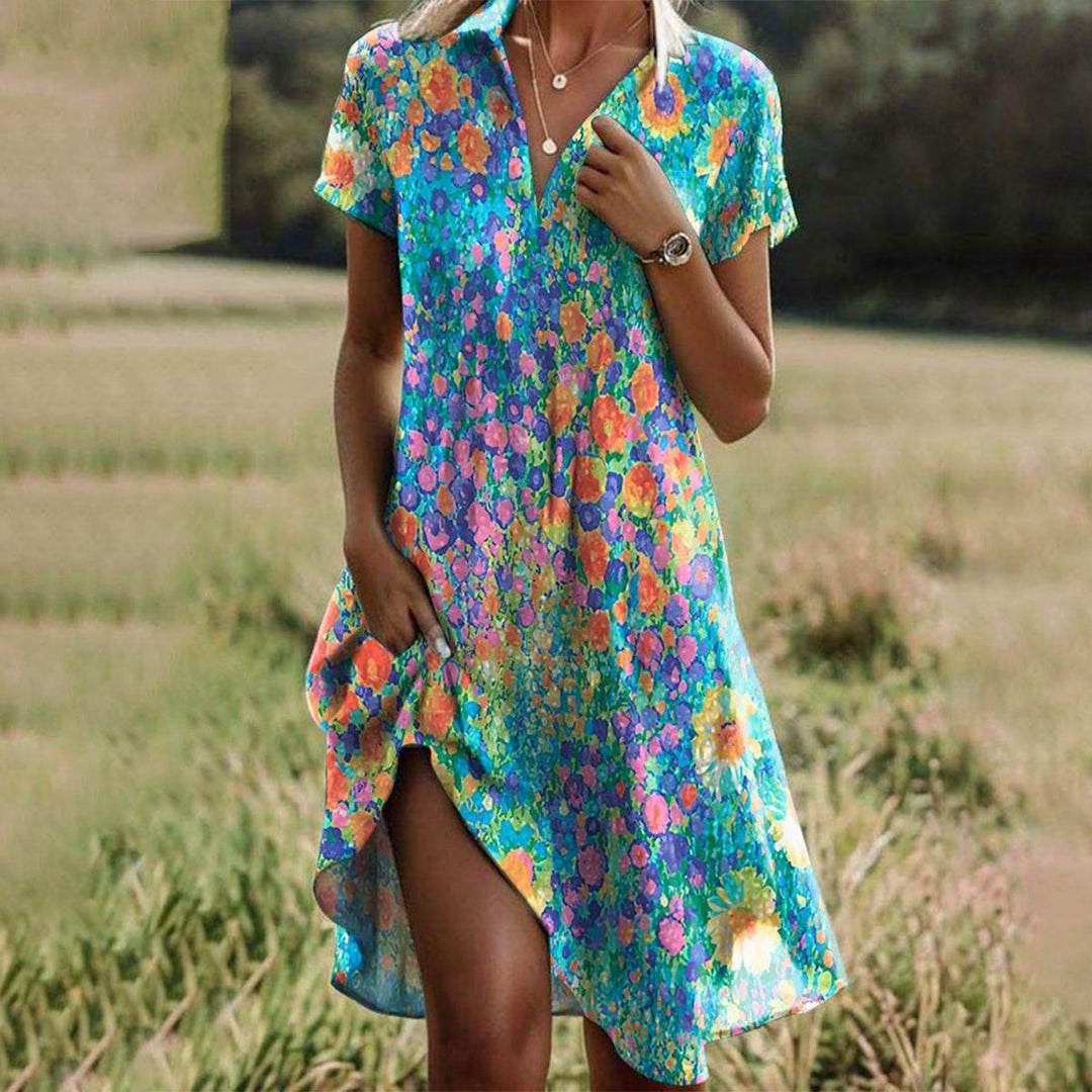 Joanne | Mini Shirt Dress with Floral Print and V-Neck