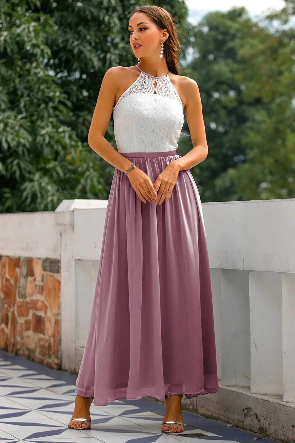 Claire | Maxi Halter Neck Dress with Flared Skirt